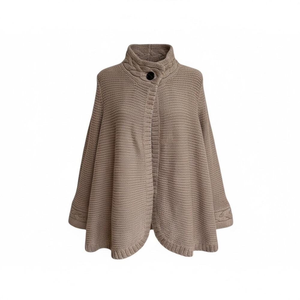 Zara Tan Alpaca Blend Knit Cardigan Collared Button Front Size M - Picture 2 of 7